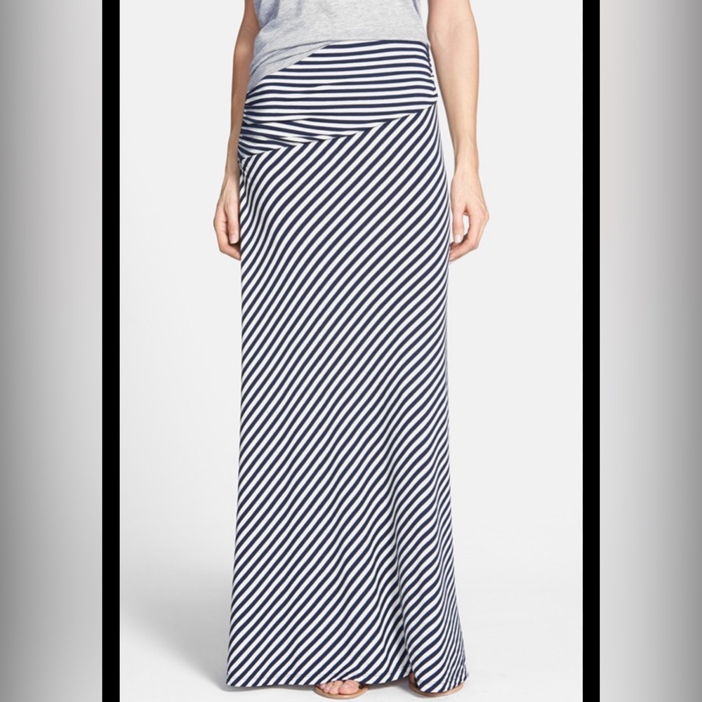 Long, black-and-white, striped maxi skirt